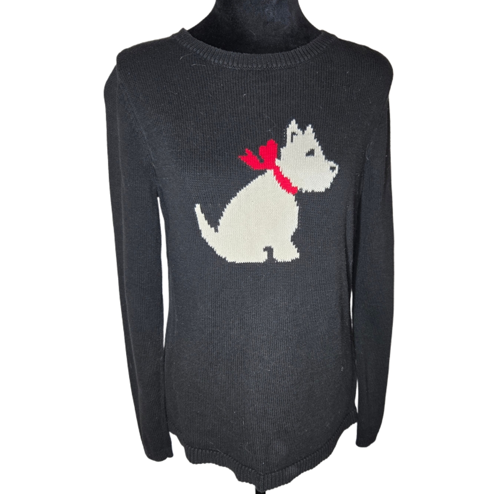 Croft & Barrow Classic Black Cotton Dog Long Sleeve Sweater - Small